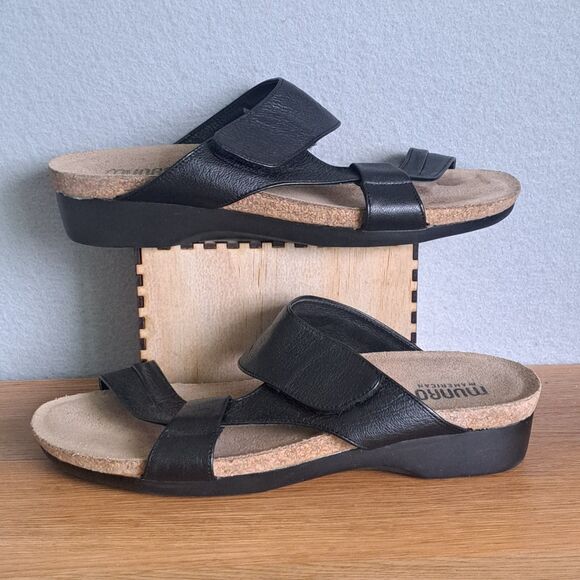 Munro Libra Women’s 8.5 Black Leather Strappy Slide Sandals Made in USA - Picture 6 of 10